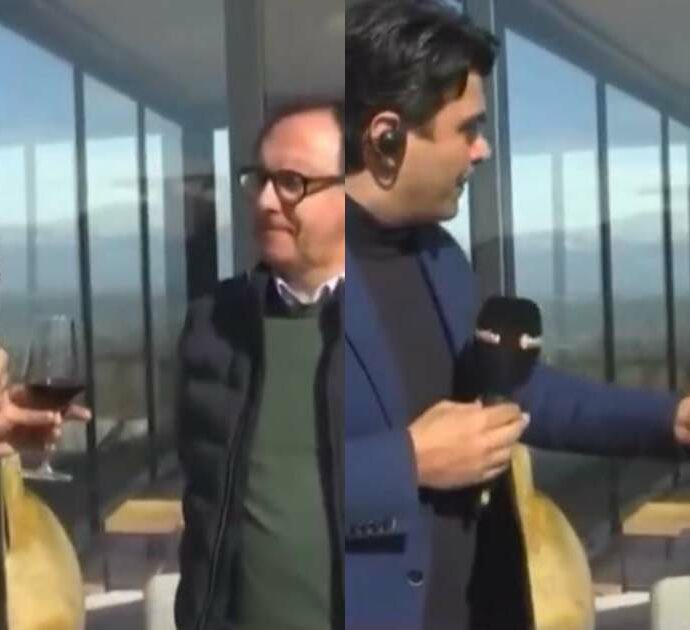 L’inviato di Uno Mattina scambia il bicchiere pieno di vino con il microfono: l’incredibile gaffe in diretta