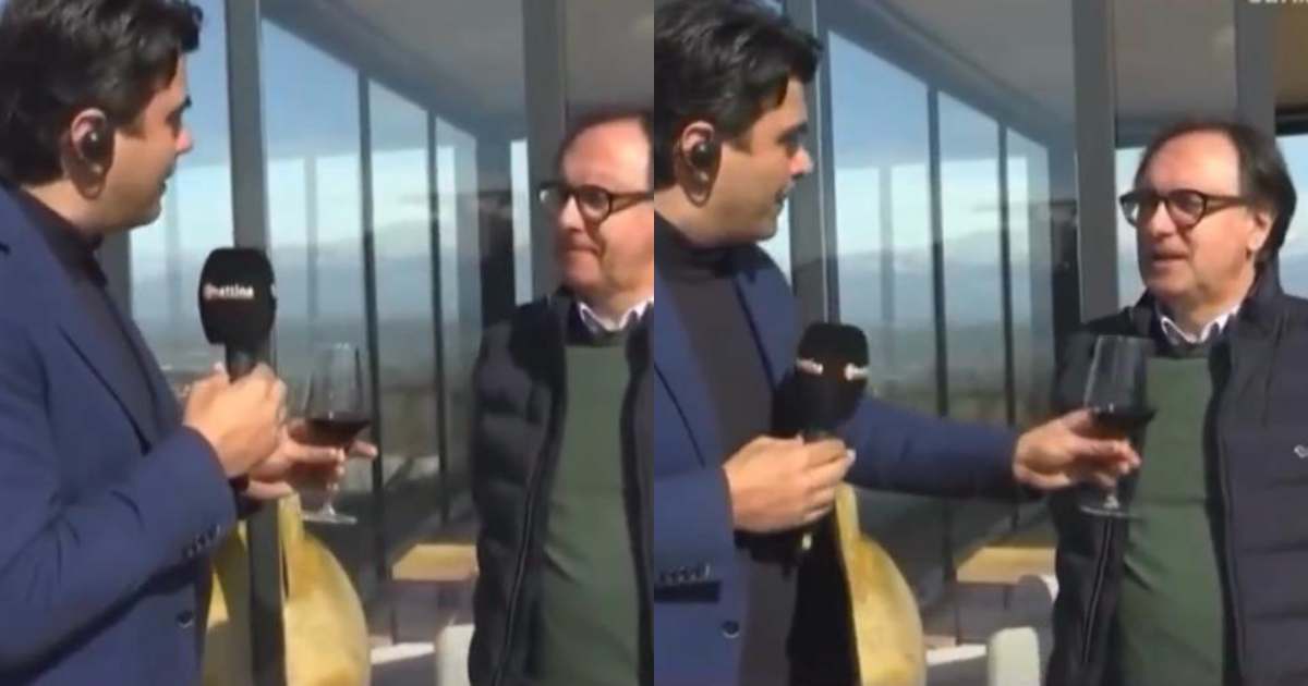 L’inviato di Uno Mattina scambia il bicchiere pieno di vino con il microfono: l’incredibile gaffe in diretta