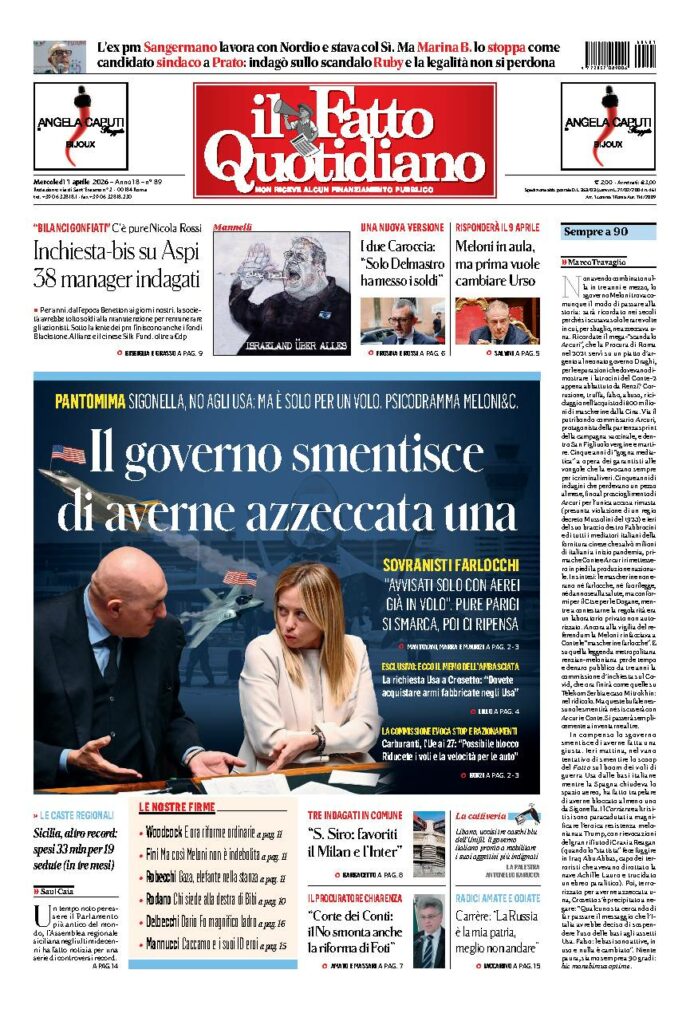 Copertina de Il Fatto Quotidiano di mercoledì 1 Aprile 2026