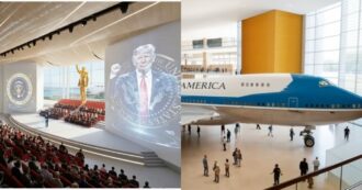 Una statua dorata, il jet presidenziale ‘parcheggiato’ nell’atrio e una replica dello Studio Ovale: svelata la nuova biblioteca di Trump a Miami