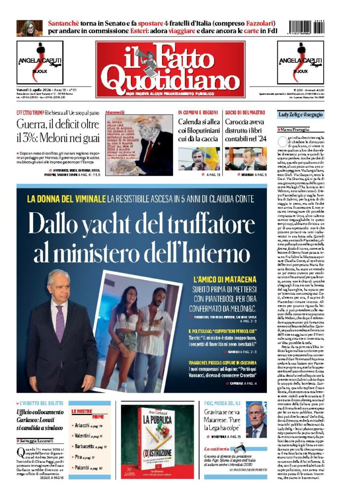 Copertina de Il Fatto Quotidiano di venerdì 3 Aprile 2026