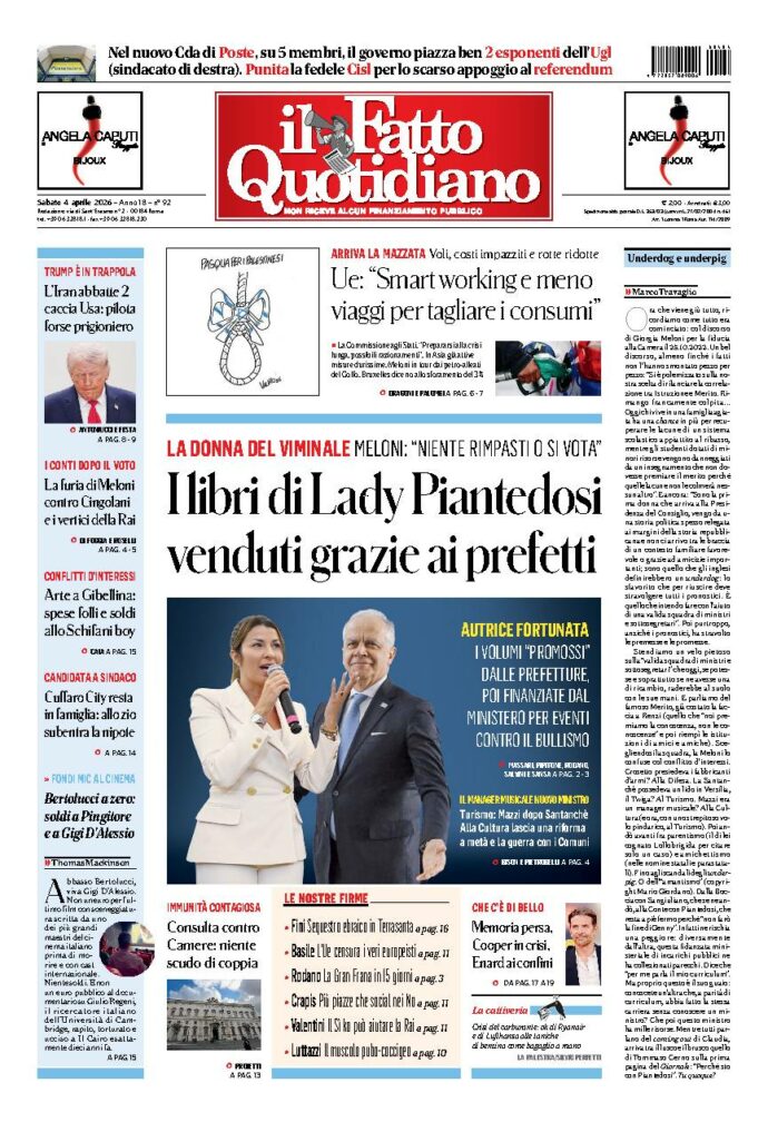 Copertina de Il Fatto Quotidiano di Sab 4 Aprile 2026
