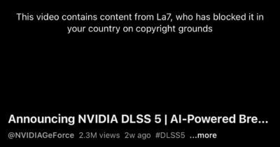 Copertina di YouTube blocca in tutto il mondo un video di Nvidia perché è convinto che i diritti siano di La7: il clamoroso errore dell’algoritmo innesca un effetto domino ed è il caos