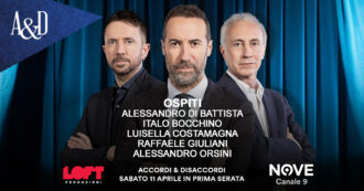 Copertina di Di Battista, Orsini, Bocchino, Costamagna e Giuliani ospiti di Sommi ad Accordi&Disaccordi sabato 11 aprile. Con Travaglio e Scanzi
