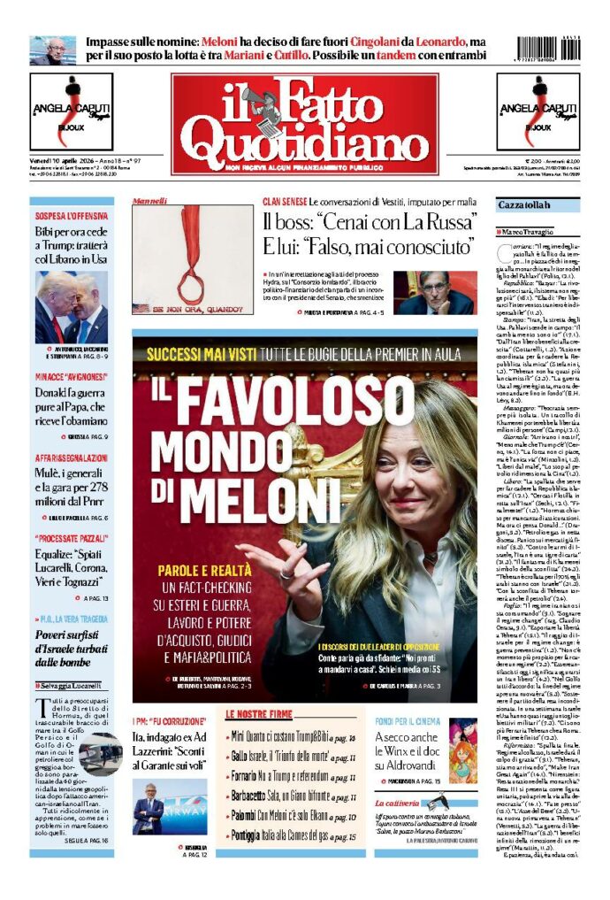Copertina de Il Fatto Quotidiano di Ven 10 Aprile 2026