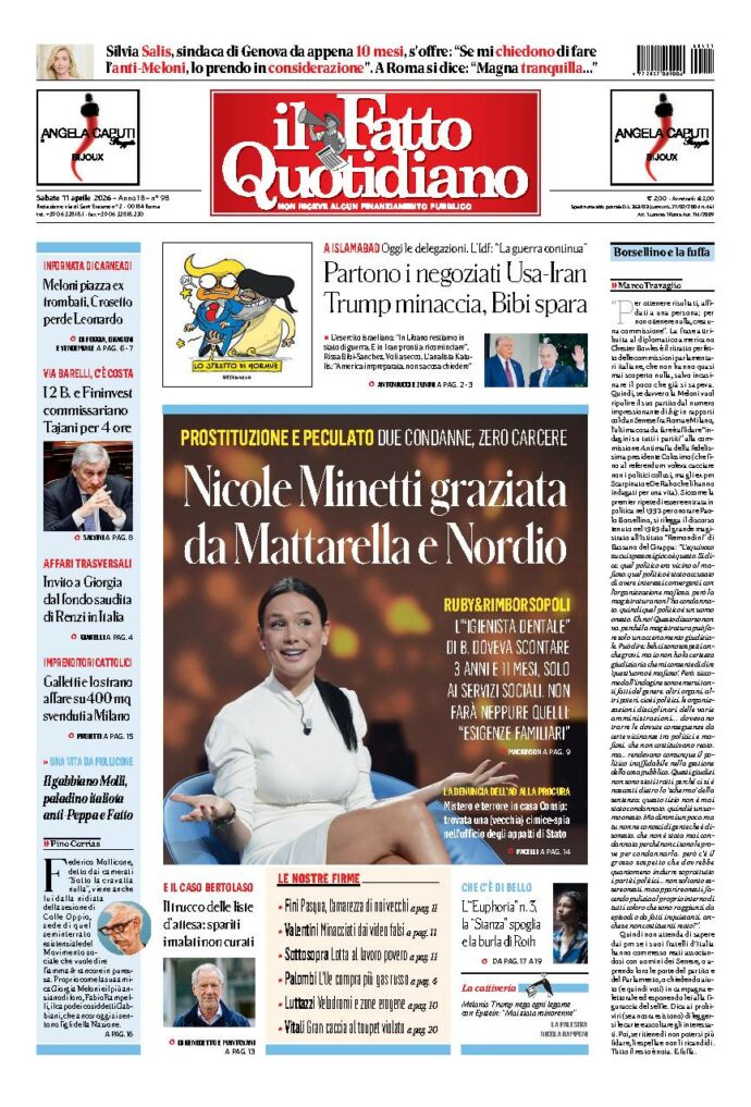 Copertina de Il Fatto Quotidiano di Sab 11 Aprile 2026