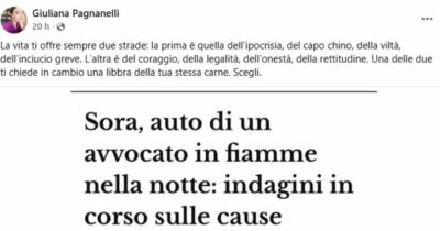 Copertina di Auto di un’avvocata di Sos Donna distrutta dalle fiamme a Sora (Frosinone): ipotesi intimidazione