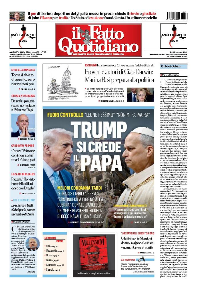 Copertina de Il Fatto Quotidiano di martedì 14 Aprile 2026
