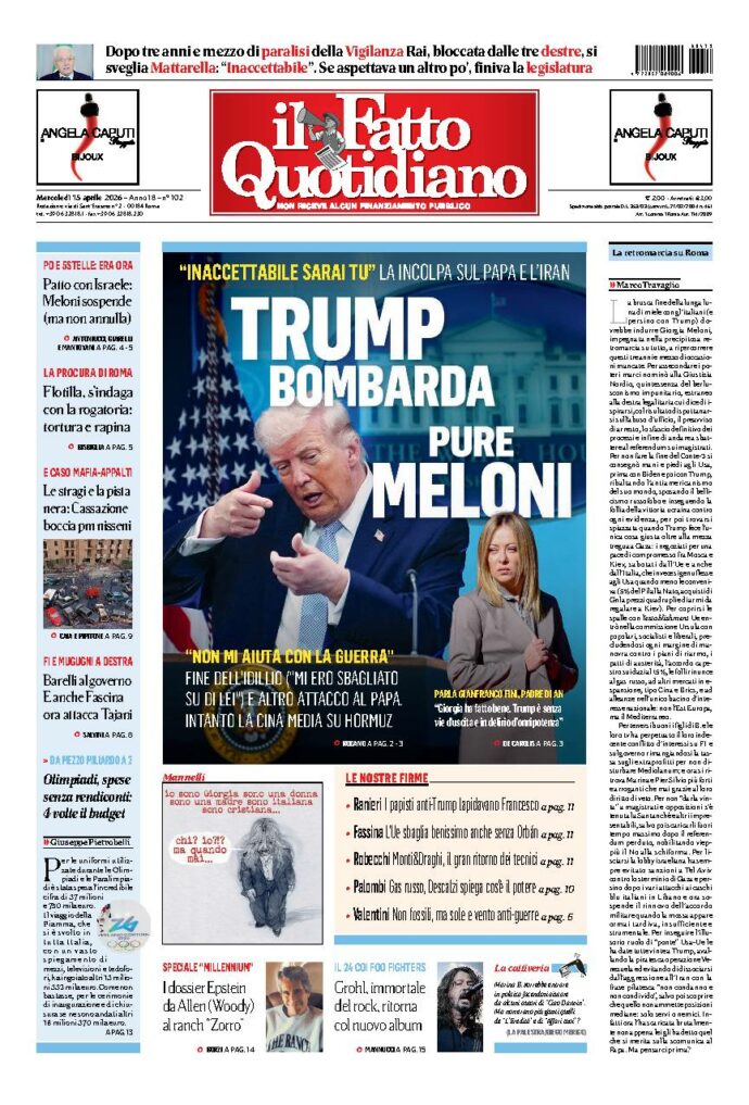 Copertina de Il Fatto Quotidiano di mercoledì 15 Aprile 2026