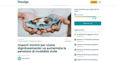 Copertina di Con i rincari la pensione delle persone disabili non basta più. Firmate la mia petizione