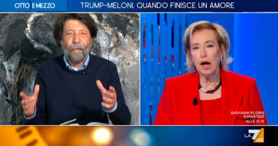 Copertina di Cacciari contro Moratti: “Meloni alleata di Trump? No, è totale subordinazione. Il vostro atlantismo fa schifo”. Su La7