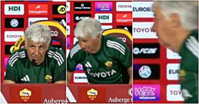 Gasperini: “Da Ranieri frasi inaspettate”. Poi parla di Antonio Percassi e scoppia in lacrime: lascia la conferenza stampa tirando un calcio a una porta