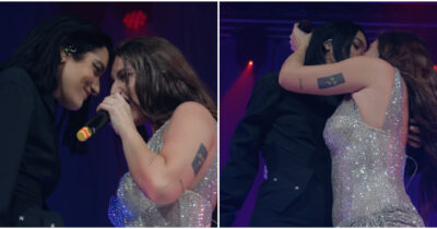 Copertina di Gaia in concerto a Milano bacia (di nuovo) Levante dopo Sanremo 2026. La cantante ha presentato anche il brano inedito “Bossa Nostra” – IL VIDEO