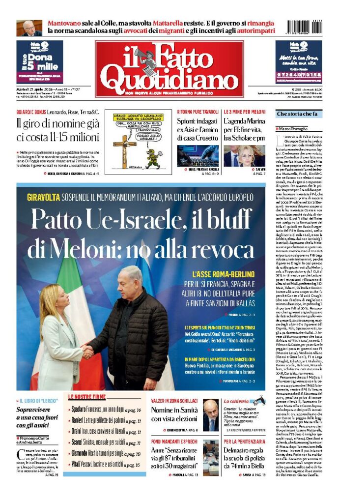 Copertina de Il Fatto Quotidiano di martedì 21 Aprile 2026