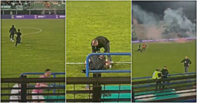 Copertina di Vergogna a Monopoli: invasione degli ultras del Foggia, incappucciati danno la caccia ai calciatori. Un arresto in campo