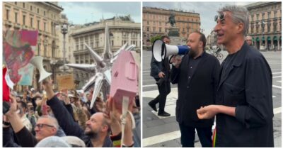 Copertina di Maurizio Cattelan apre la Design Week 2026 trasformando piazza Duomo in un grande mercato del “baratto”: dai water mignon allo sturalavandini, ecco cosa è successo