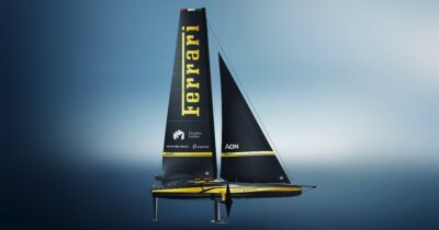 Copertina di Ferrari Hypersail svela la livrea del monoscafo “volante” alla Design Week