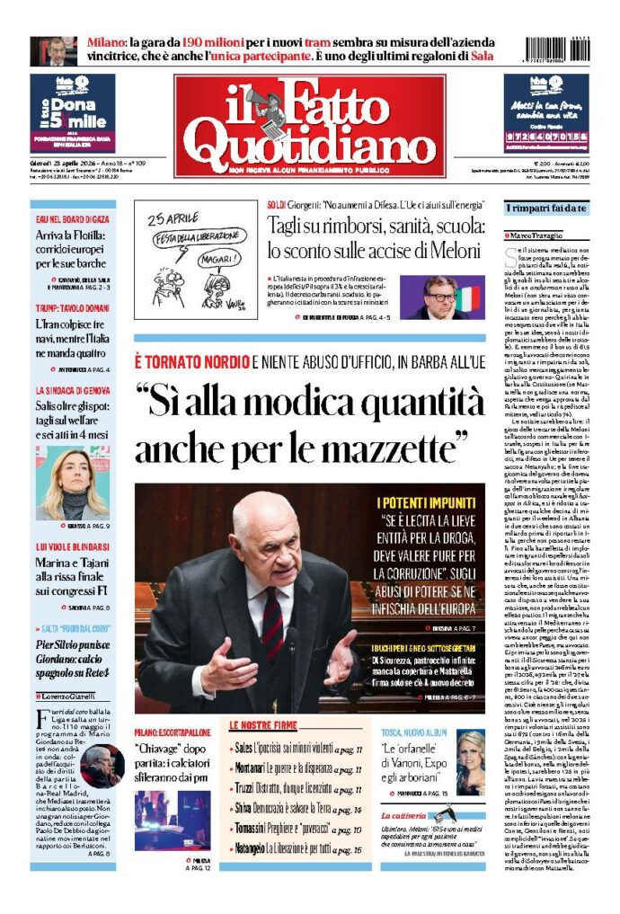 Copertina de Il Fatto Quotidiano di giovedì 23 Aprile 2026