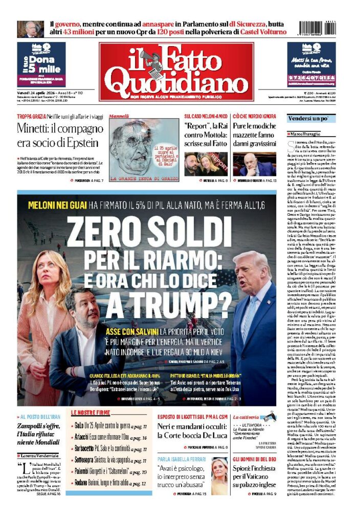 Copertina de Il Fatto Quotidiano di venerdì 24 Aprile 2026
