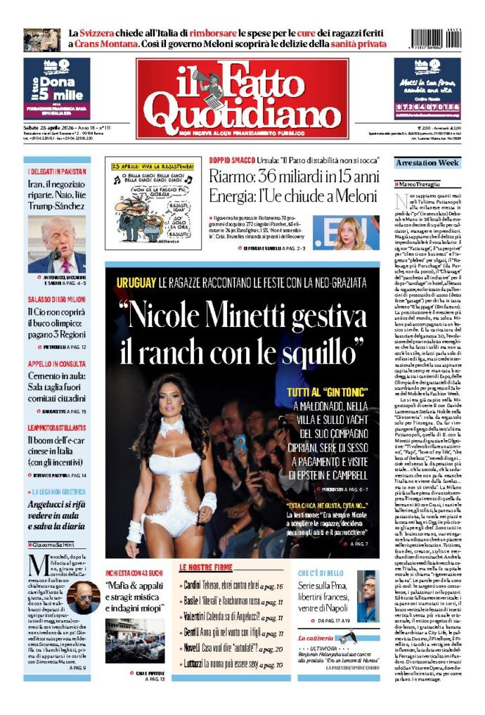 Copertina de Il Fatto Quotidiano di sabato 25 Aprile 2026