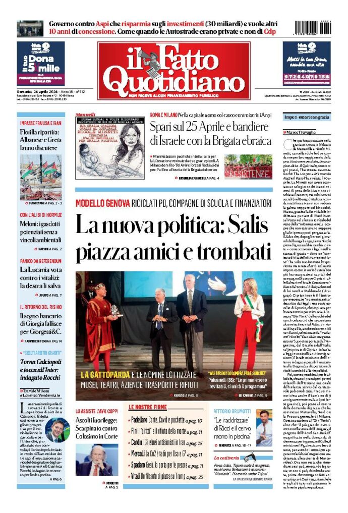 Copertina de Il Fatto Quotidiano di domenica 26 Aprile 2026