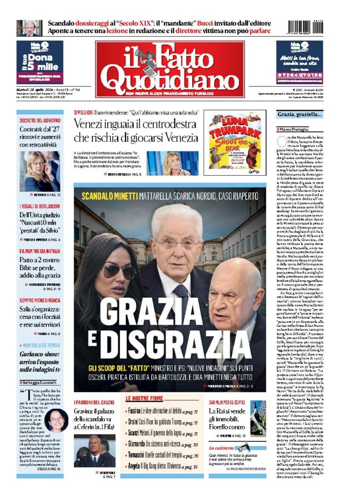 Copertina de Il Fatto Quotidiano di martedì 28 Aprile 2026