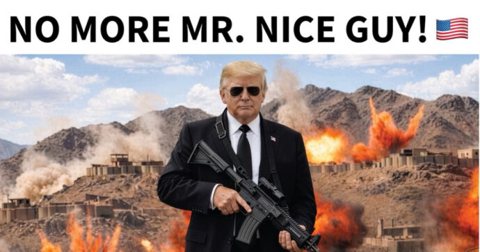 Iran, Trump posta una foto in cui imbraccia un mitra: “Teheran si dia una regolata”
