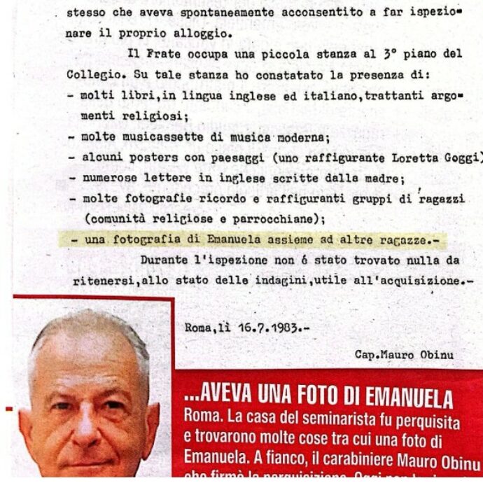 “Un seminarista è coinvolto nella scomparsa di Emanuela Orlandi. Lo dice chiaro un documento segreto dei carabinieri nascosto per anni”: lo scoop di Giallo