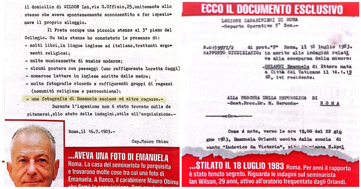 “Un seminarista è coinvolto nella scomparsa di Emanuela Orlandi. Lo dice chiaro un documento segreto dei carabinieri nascosto per anni”: lo scoop di Giallo