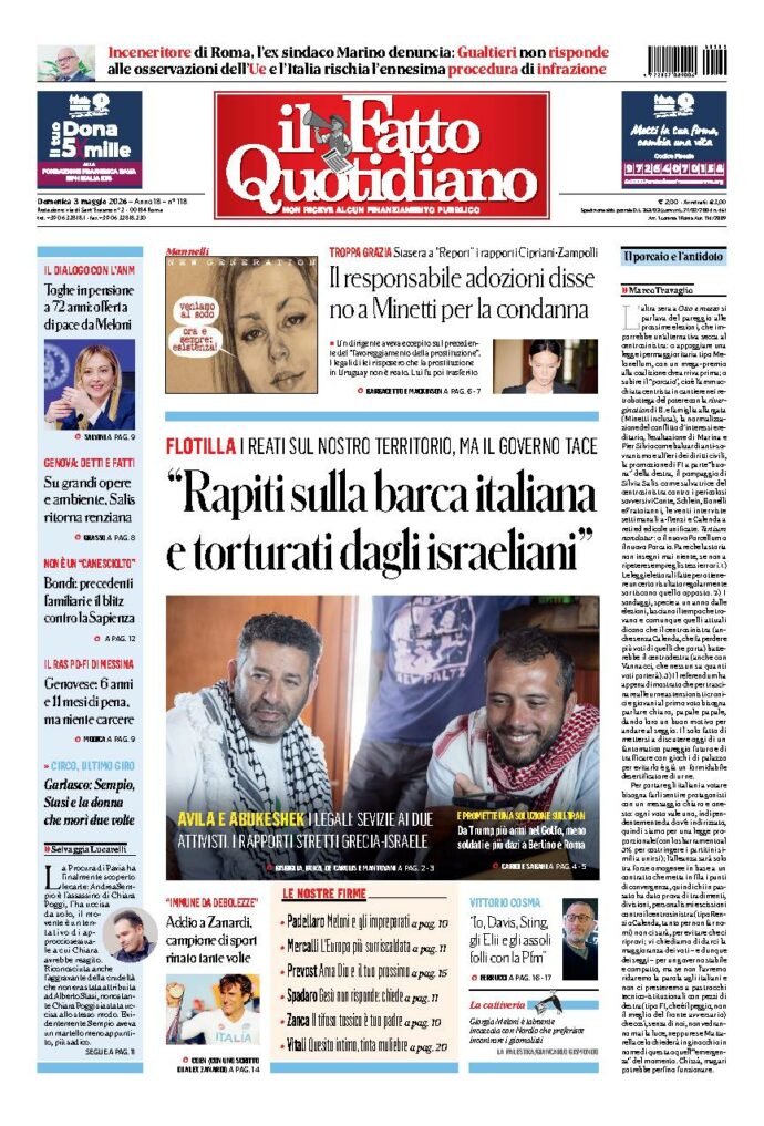 Copertina de Il Fatto Quotidiano di domenica 3 Maggio 2026