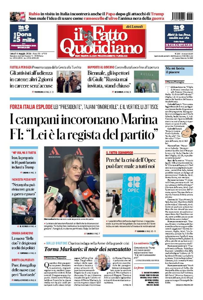 Copertina de Il Fatto Quotidiano di lunedì 4 Maggio 2026