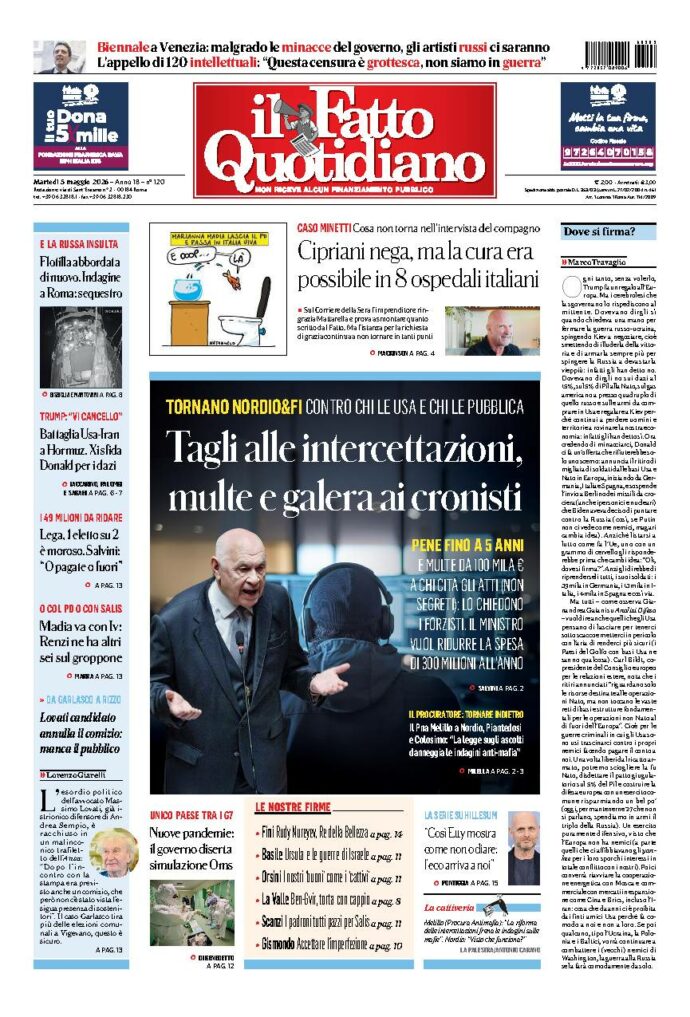 Copertina de Il Fatto Quotidiano di martedì 5 Maggio 2026