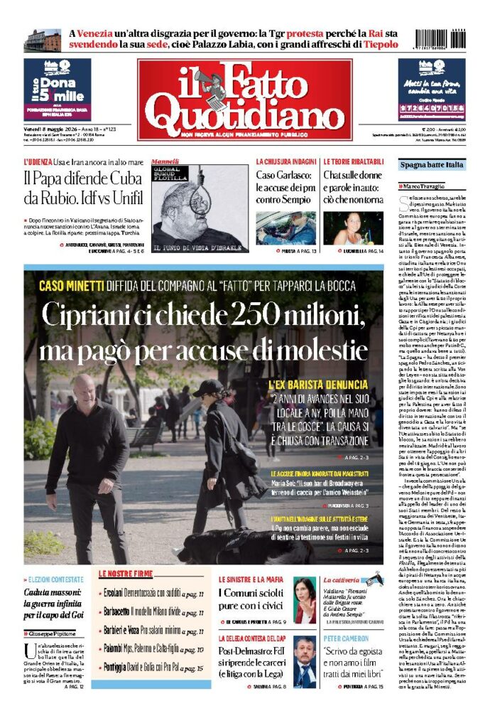Copertina de Il Fatto Quotidiano di venerdì 8 Maggio 2026