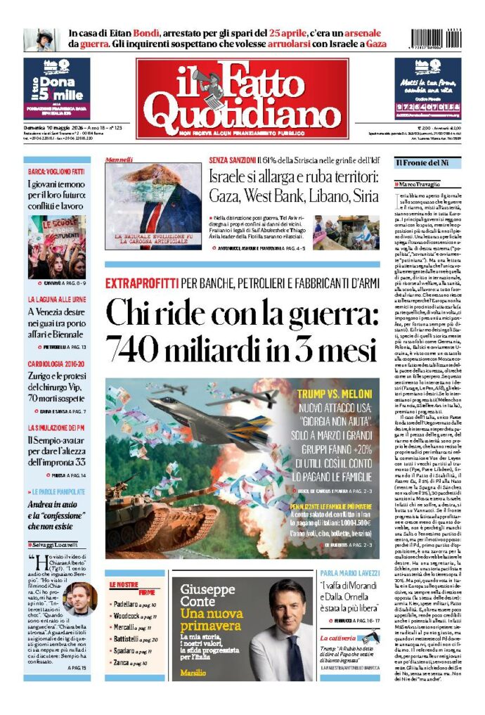 Copertina de Il Fatto Quotidiano di domenica 10 Maggio 2026