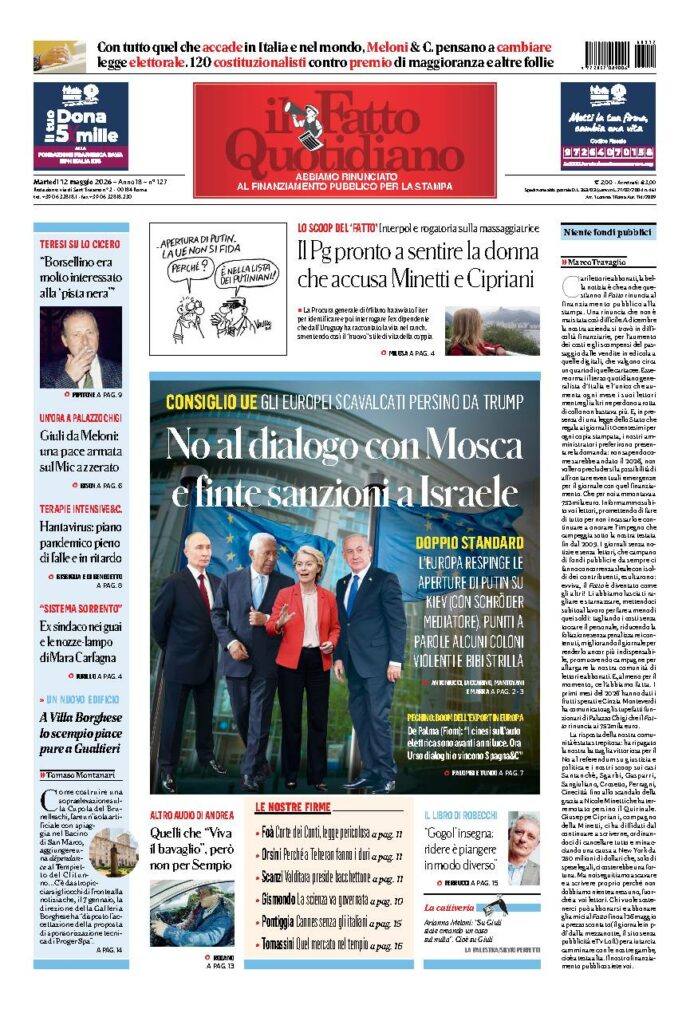 Copertina de Il Fatto Quotidiano di martedì 12 Maggio 2026