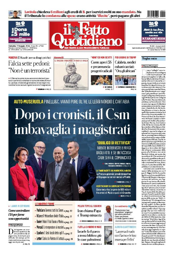 Copertina de Il Fatto Quotidiano di domenica 17 Maggio 2026