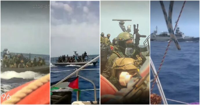 Flotilla, navi militari israeliane circondano la missione umanitaria in acque internazionali. Uomini armati abbordano le barche: la diretta