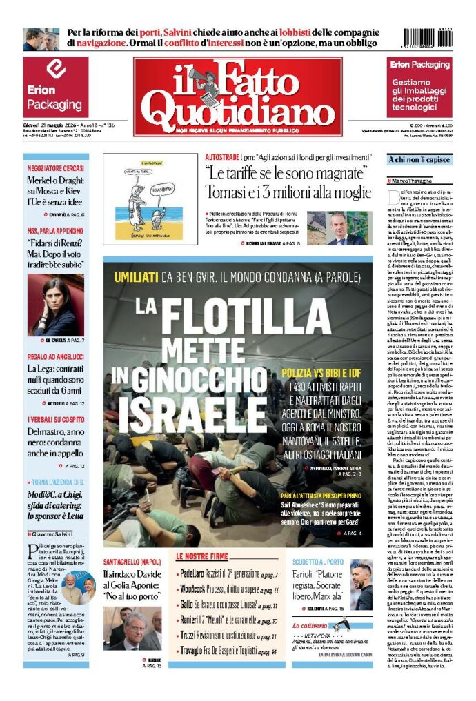 Copertina de Il Fatto Quotidiano di giovedì 21 Maggio 2026