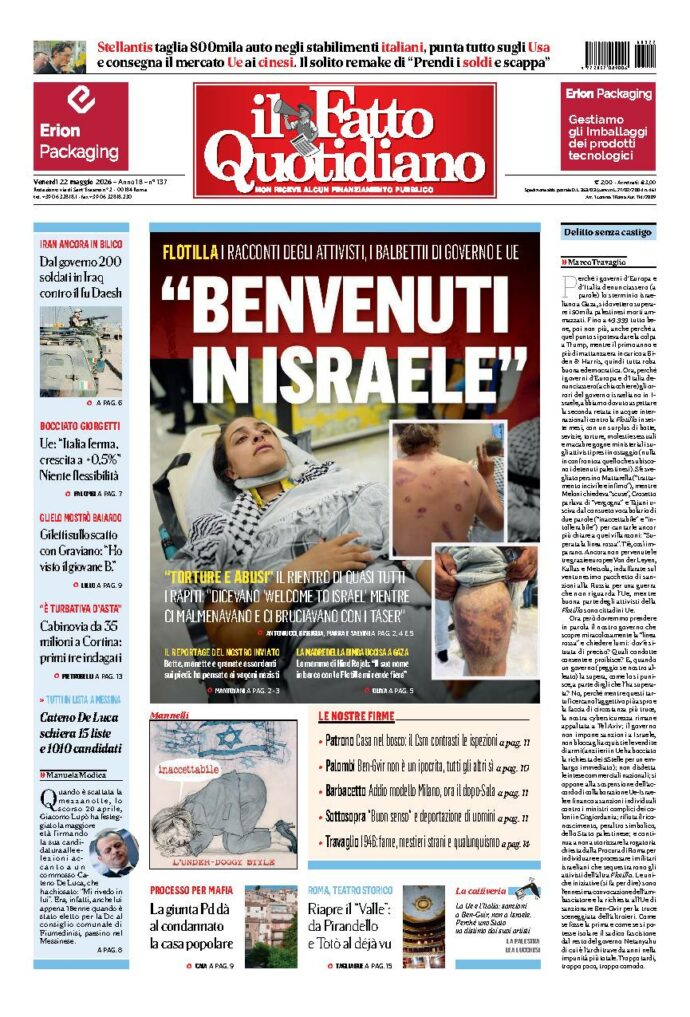Copertina de Il Fatto Quotidiano di venerdì 22 Maggio 2026