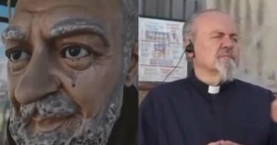 Copertina di “La Curia poi vedrà se c’è emoglobina dentro quella lacrima”: il parroco di Casalba a Mattino5 per parlare della presunta lacrimazione della statua di Padre Pio