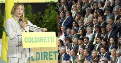 Copertina di Meloni sul palco di Coldiretti a Brescia. Ma gli agricoltori in platea avvertono il governo: “Lo sconto sulle accise non basta. E prezzi per i consumatori saliranno ancora”