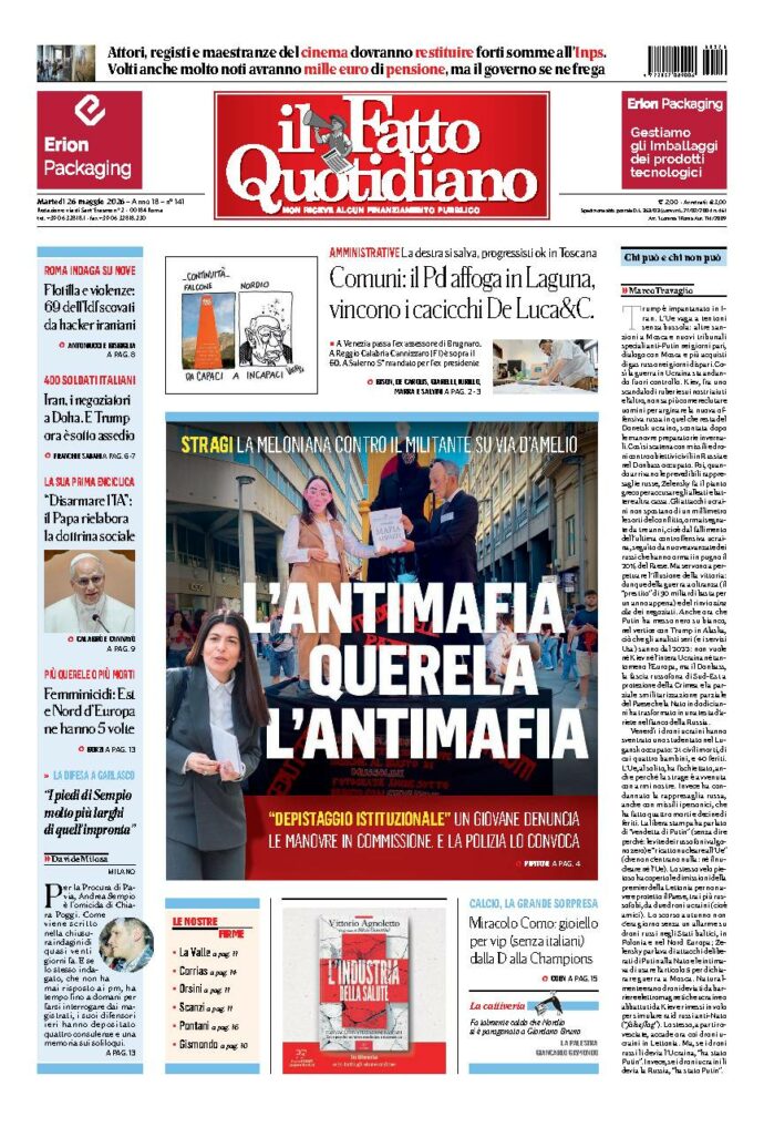 Copertina de Il Fatto Quotidiano di martedì 26 Maggio 2026