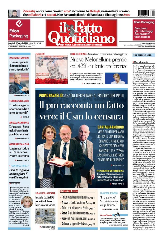 Copertina de Il Fatto Quotidiano di Mer 27 Maggio 2026