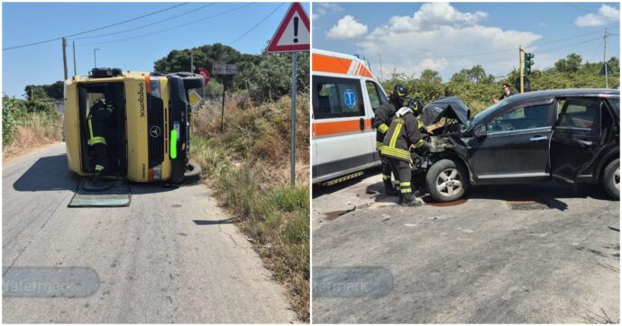 Scuolabus si ribalta dopo lo scontro con un suv: 19 feriti tra cui 14 bambini. Conducente senza patente e senza assicurazione