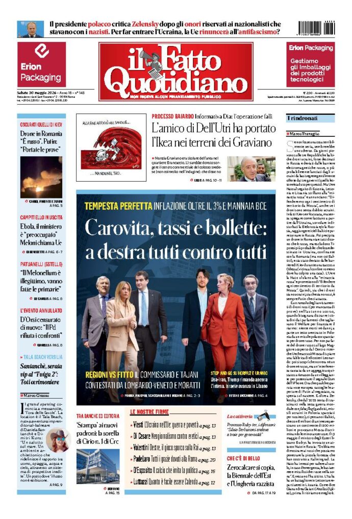 Copertina de Il Fatto Quotidiano di sabato 30 Maggio 2026