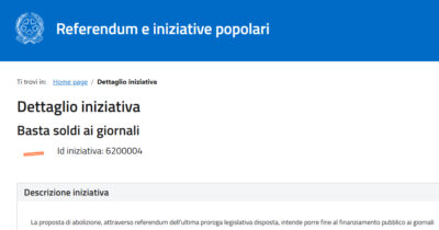 Copertina di Perché ho deciso di sottoscrivere la richiesta di referendum per abrogare il finanziamento pubblico ai giornali