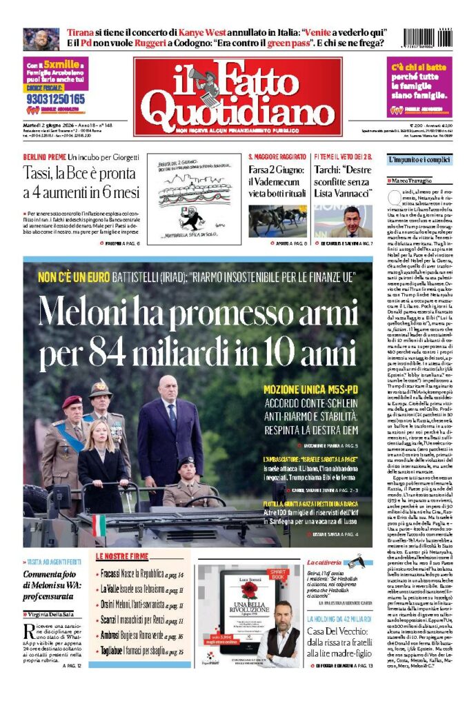 Copertina de Il Fatto Quotidiano di martedì 2 Giugno 2026