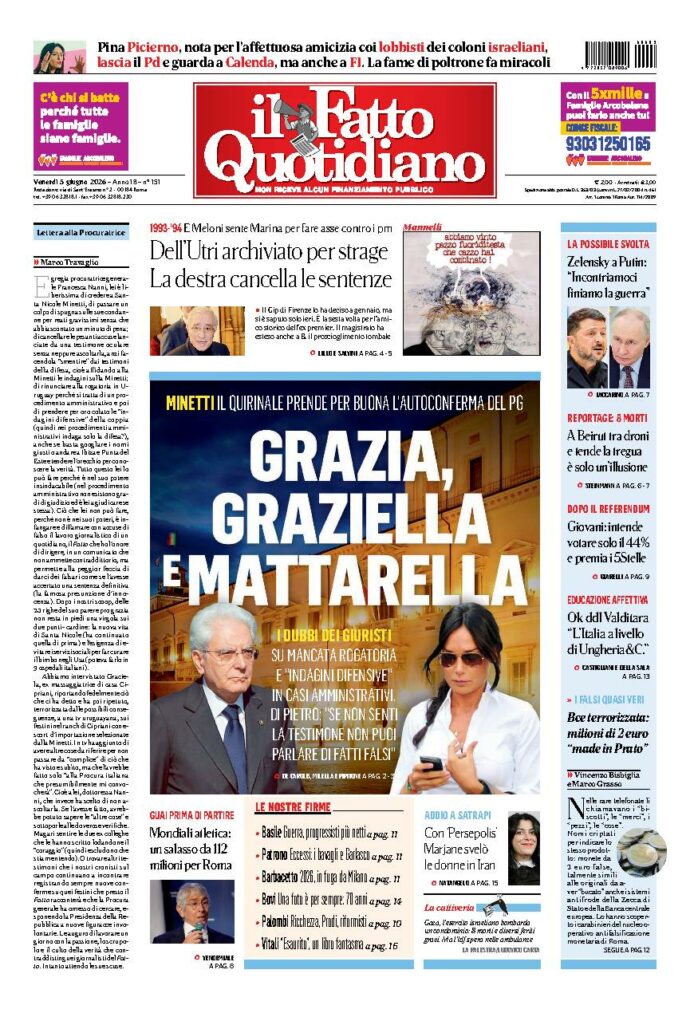 Copertina de Il Fatto Quotidiano di venerdì 5 Giugno 2026