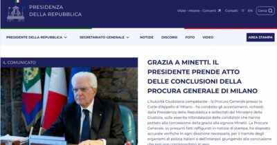 Copertina di Caso Minetti, il Quirinale pubblica un comunicato: "Il presidente prende atto delle conclusioni della Procura. Nessun motivo per rivalutare la grazia"