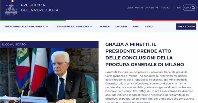 Caso Minetti, il comunicato del Quirinale: “Mattarella ha preso atto delle conclusioni della Procura. Nessun motivo per rivalutare la grazia”